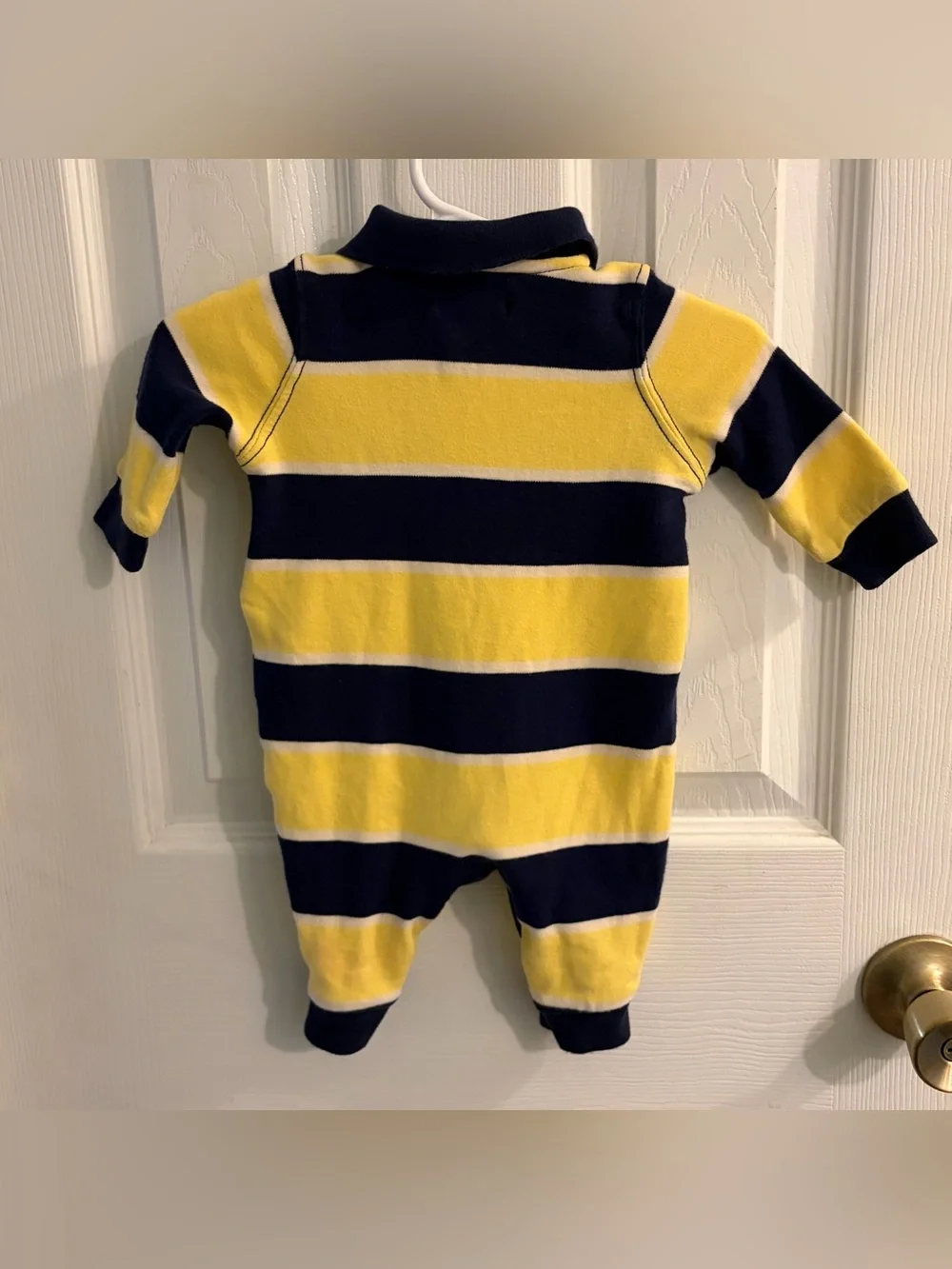 Ralph Lauren Baby Boy's Blue and Yellow Striped Collared Romper Size 3 Months